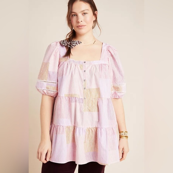 Anthropologie Maeve Gable Tiered Tunic in Pink Combo Size Medium - Picture 3 of 12